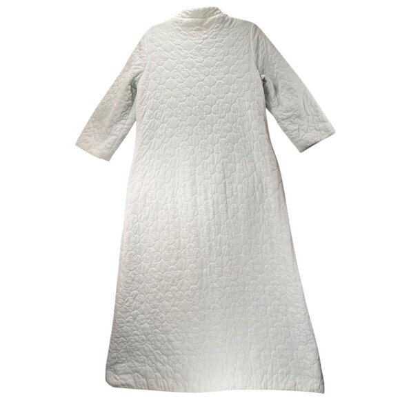 Vtg Sears Pastel Mint Green Quilted Embroidered Long Robe Zipper Pockets READ - Picture 2 of 10